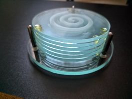 Glas Untersetzer 6er Set mit Halterung rund satiniert