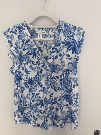 White shirt with blue flowers