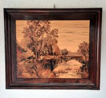 Edles Intarsienbild, Holzkunst mit Rahmen, Herbstdeko