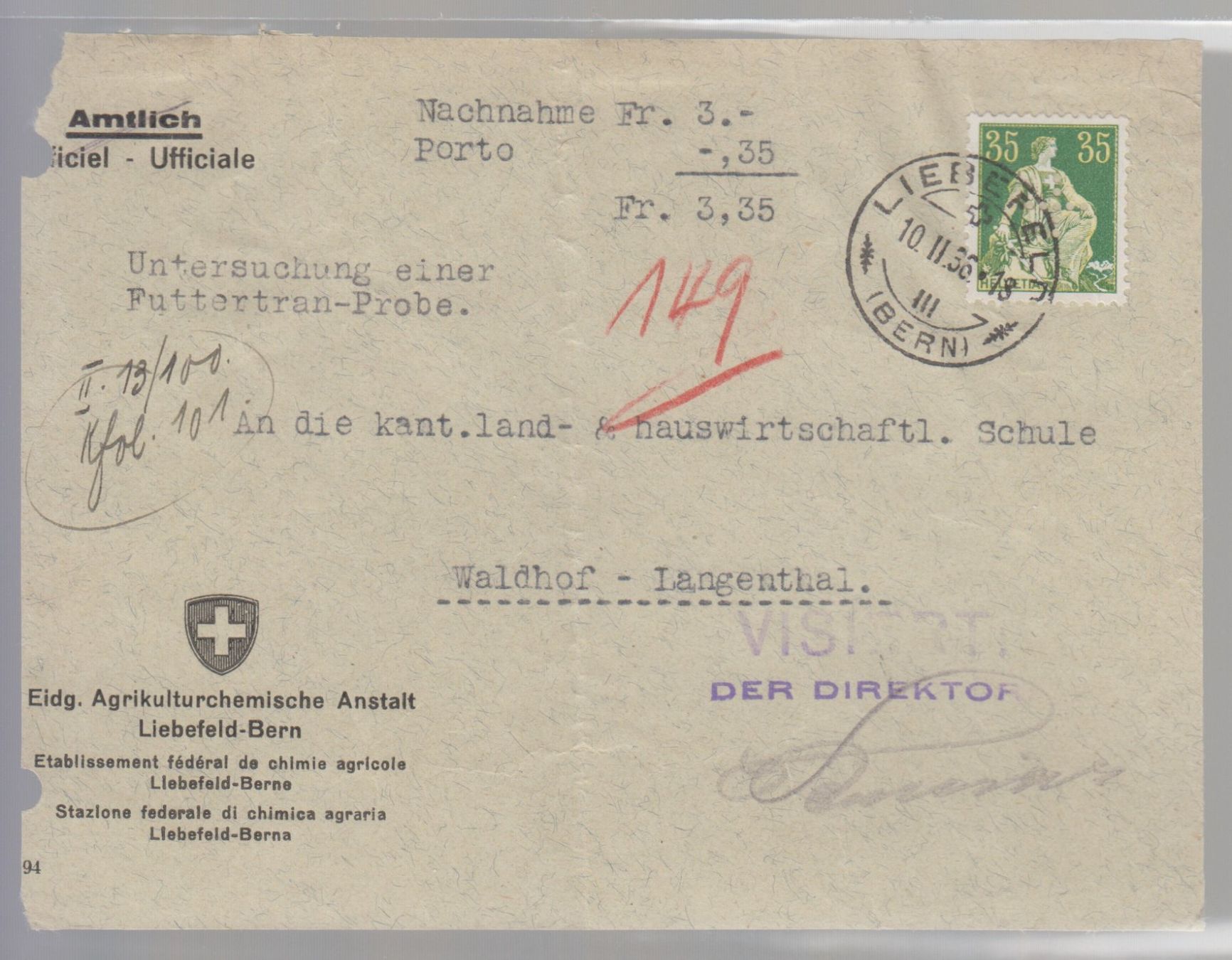 Tous les timbres: Timbre administratif 8 sur devant de lettre – D'occasion à Boécourt par Denteles66