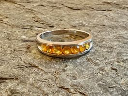 XXL Ring in 925 Silver mit 7 Citrin Halbedelsteinen Gr. 69