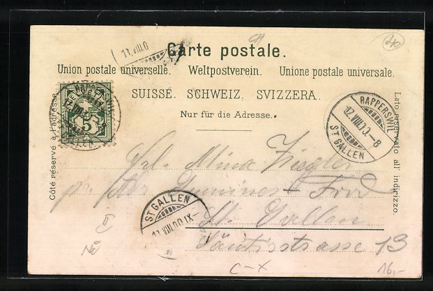 Cartoline postali: Litho Rapperswyl, Bahnhof, Schloss, Orts – Usato da Berlin venduto da bartko-reher 1