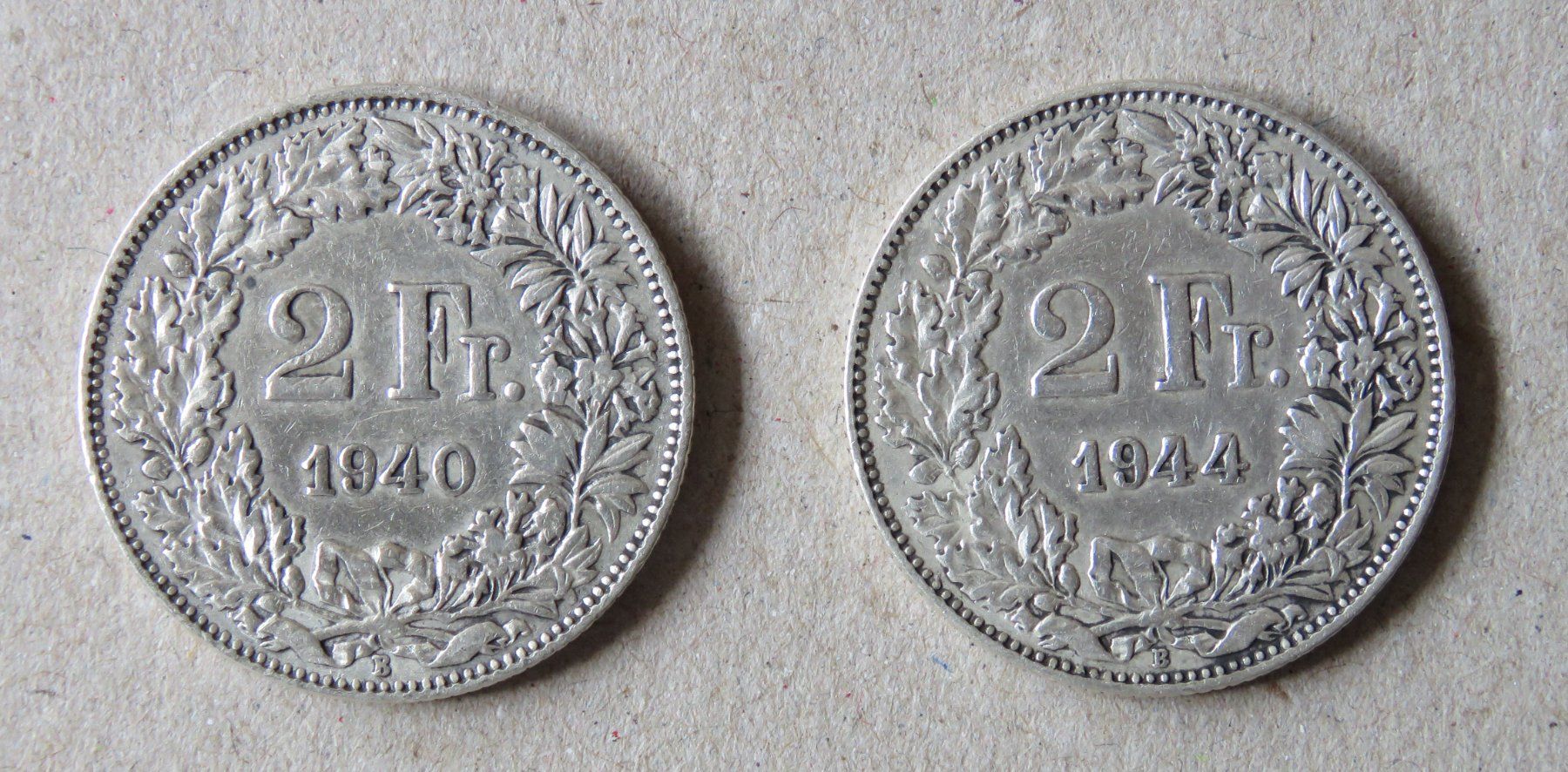 Alle Münzen: 2 x Fr. 2.-  1940 und 1944  Silber – Gebraucht aus Kreuzlingen von Koi4