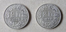 2 x Fr. 2.-  1940 und 1944  Silber