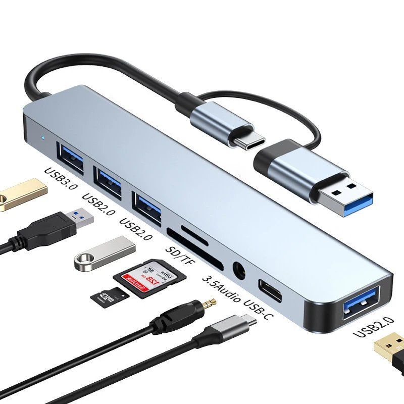 Hubs & Switches: 8in2 USB-C & USB-A Hub / Digitec CHF 27.90 / Micro SD Audio – Neu und originalverpackt aus Uster von -FPS- 6