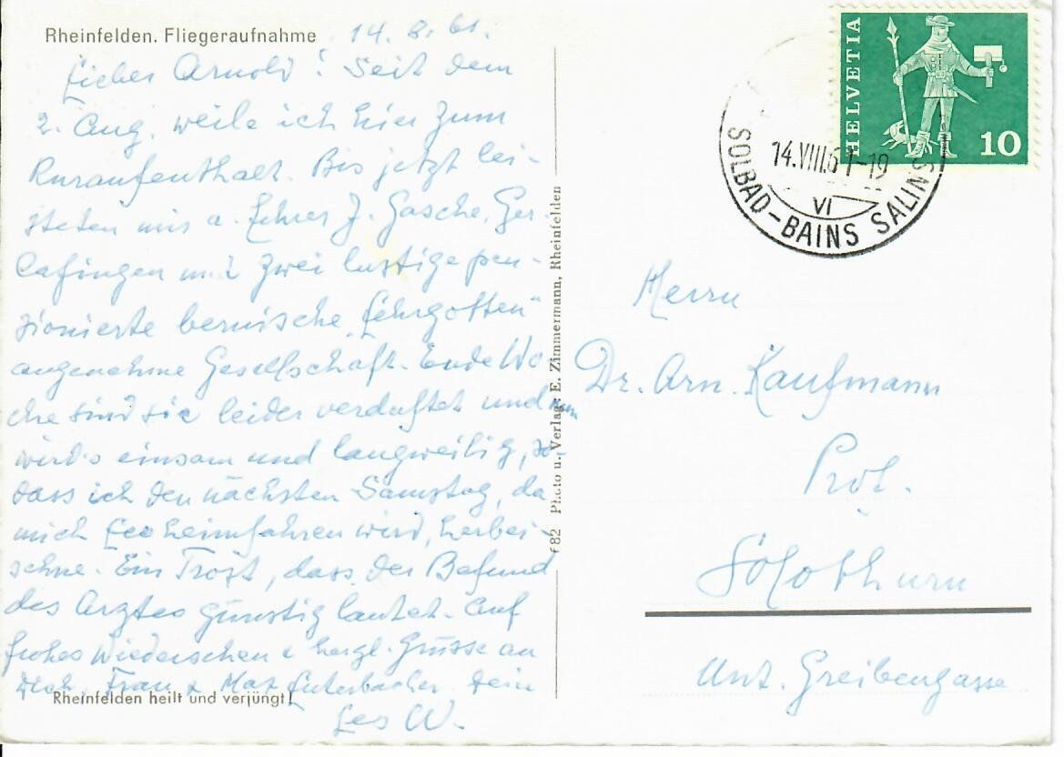 Cartoline postali: Fliegeraufnahme Rheinfelden – Usato da Hochdorf venduto da Ziegel-16 1