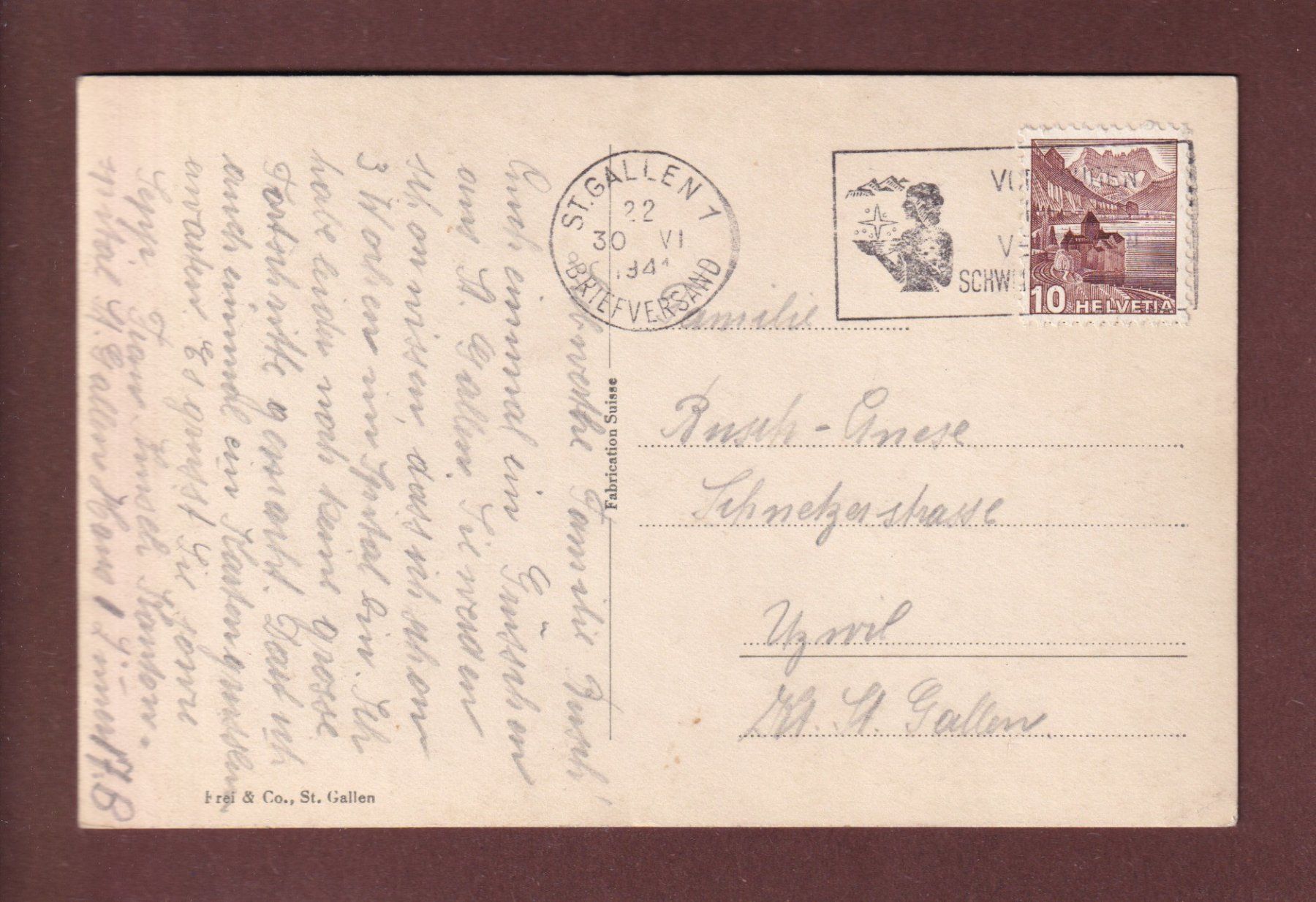 Cartoline postali: ST. GALLEN - Sitterbrücken - 1941 – Usato da Pully venduto da nicecards-shop 1