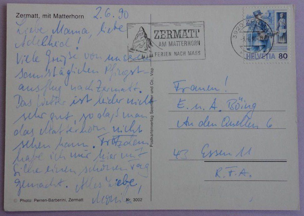 Cartoline postali: Zermatt mit Matterhorn – Usato da Fétigny venduto da Billy2miny 1