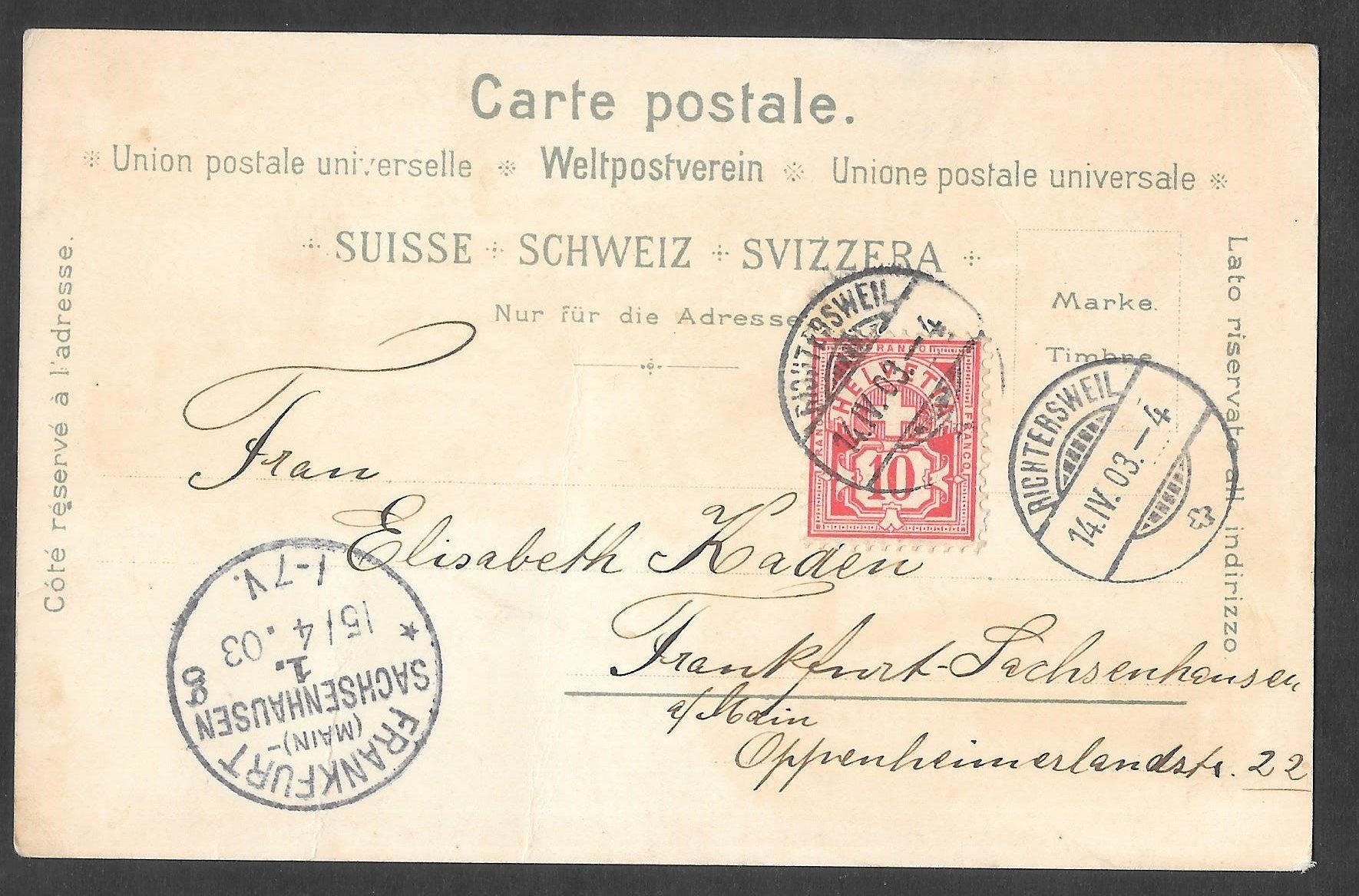 Cartoline postali: Richterswil farbige Lithografie mit Bahnhof – Usato da Olten venduto da clotaldi 1
