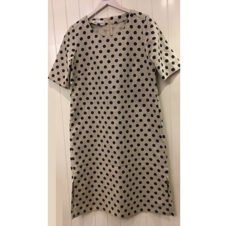 B.M. Company Leinen KA Hänge Kleid Punkte navy beige Gr 42
