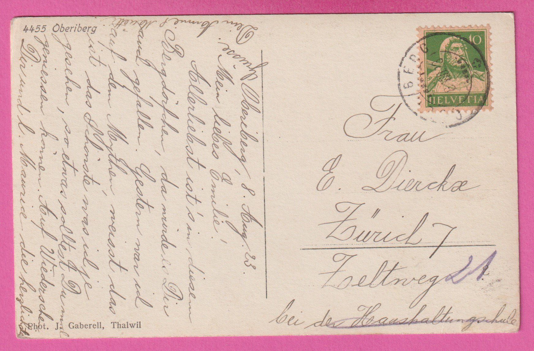 Ansichtskarten: Oberiberg gel 1923 – Gebraucht aus Einsiedeln von dillie 1
