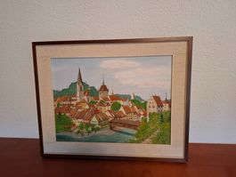 Gemälde Aquarell Stadt Baden von Hedi Rehm, 79, gerahmt