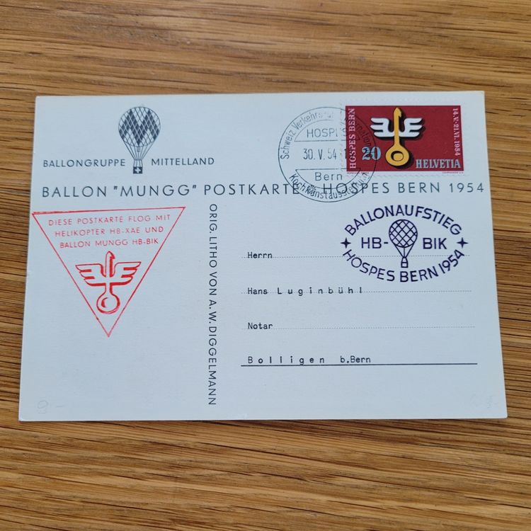 Ballon Post Ballon Mungg Bolligen Bern 1954 (Gebraucht) in Biel/Bienne ...
