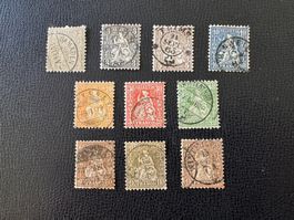 Sitzende Helvetia, Nr. 28-36, gestempelt