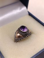 Art Deko 925er Silber Unisex Ring teil Schaumgold Amethyst