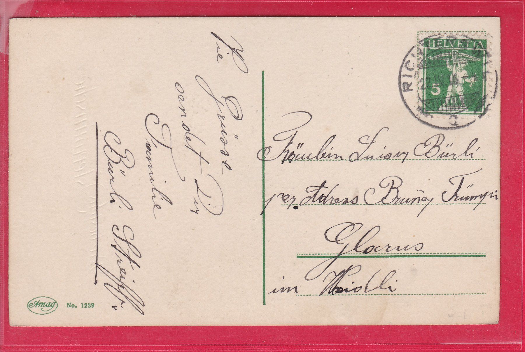 Ansichtskarten: DIE BESTEN OSTERWÜNSCHE, 22.4.1916 – Gebraucht aus Oberrieden von Gebirgsstelze 1