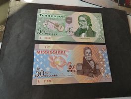 USA State Dollars, private Ausgaben 2 alte Geldscheine