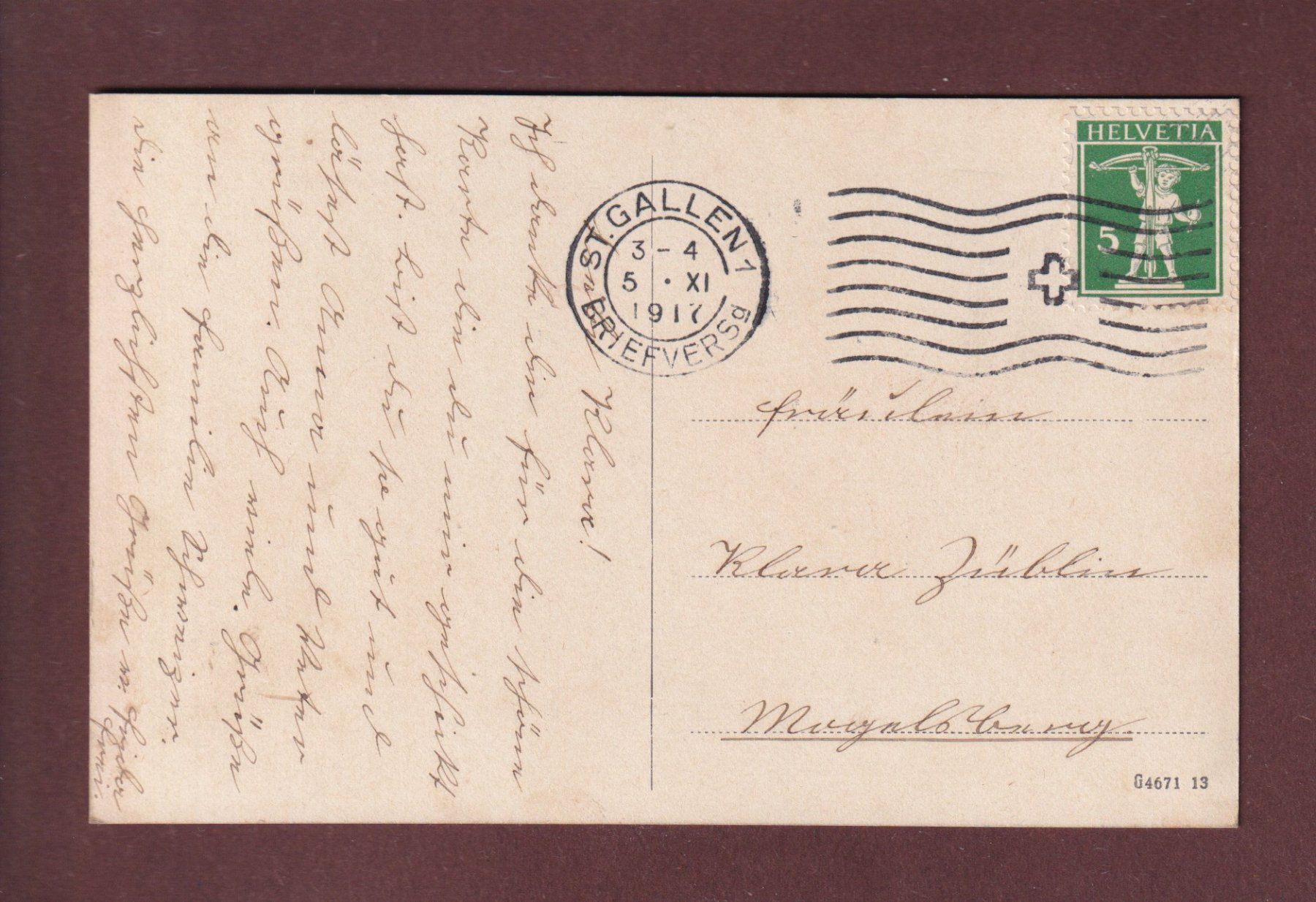 Cartoline postali: ST. GALLEN - Graben - Schule - 1917 – Usato da Pully venduto da nicecards 1
