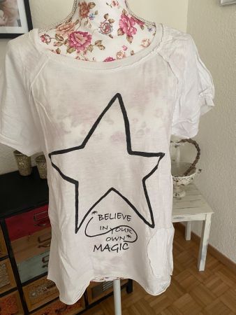 T-Shirt weiss Baumwolle used look Gr M
