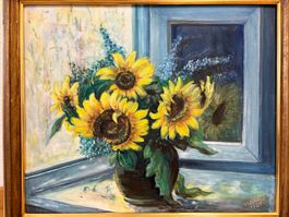 70x60/ handgemaltes Ölgemälde Sonnenblumen Stillleben