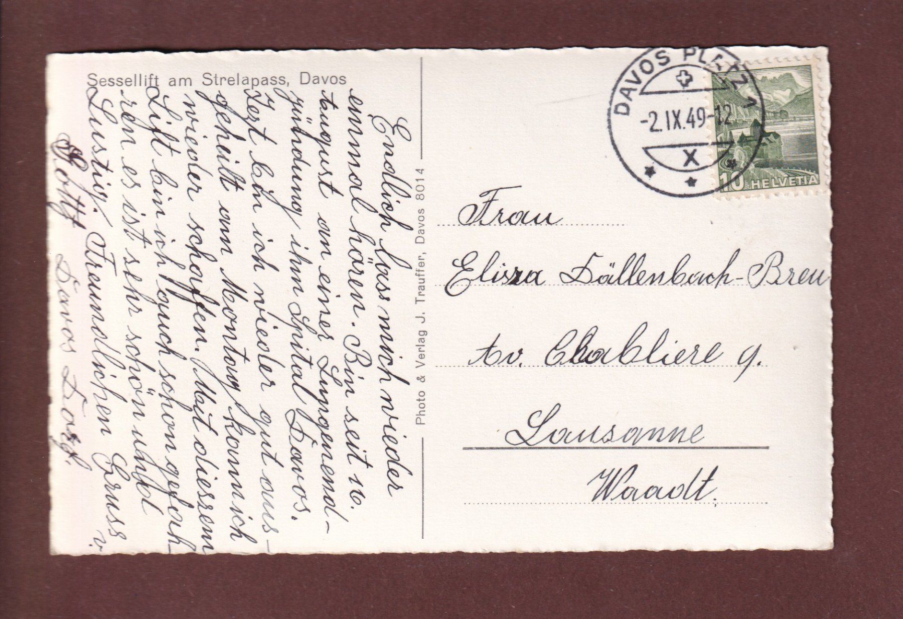 Cartoline postali: DAVOS - Sessellift am Strelapass - 1949 – Usato da Pully venduto da nicecards 1