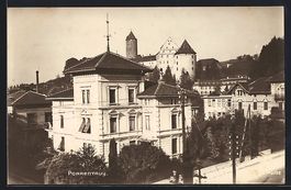 Porrentruy, Strassenpartie mit Burg und 