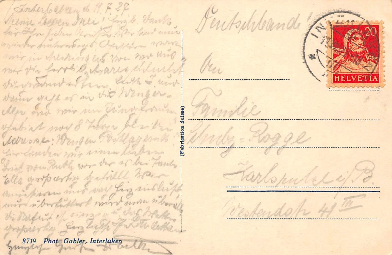 Cartoline postali: 2x Interlaken – Usato da Ottikon b.Kemptth. venduto da Neptun1974 3