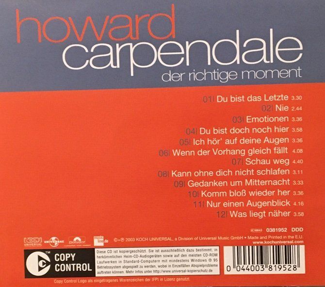 CD: Howard Carpendale - Der richtige Moment – Usato da Grüningen venduto da azulmarron 1