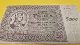 Kroatien 5000 Kuna Banknote, Jahr 1943 Rarität! top