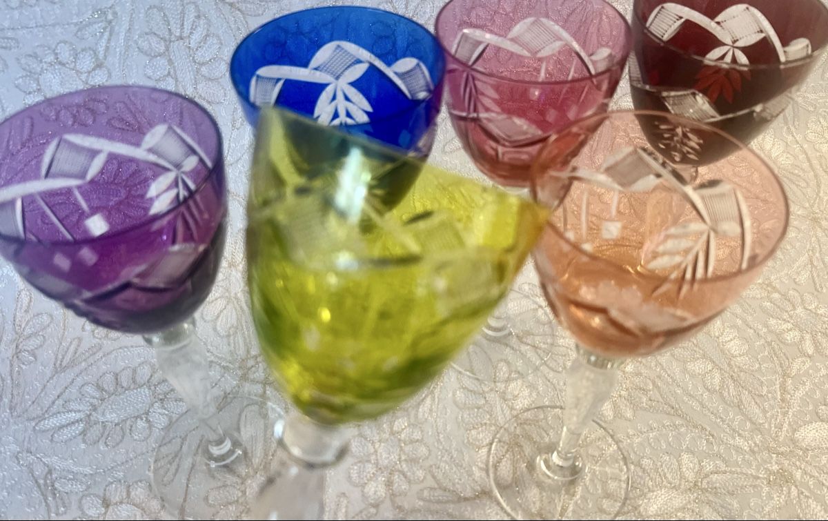 Bicchieri: 6 verres à vin cristal taillé, double couches, multicolore – Nuovo (secondo la descrizione) da Genève venduto da DELIRBEADS 6
