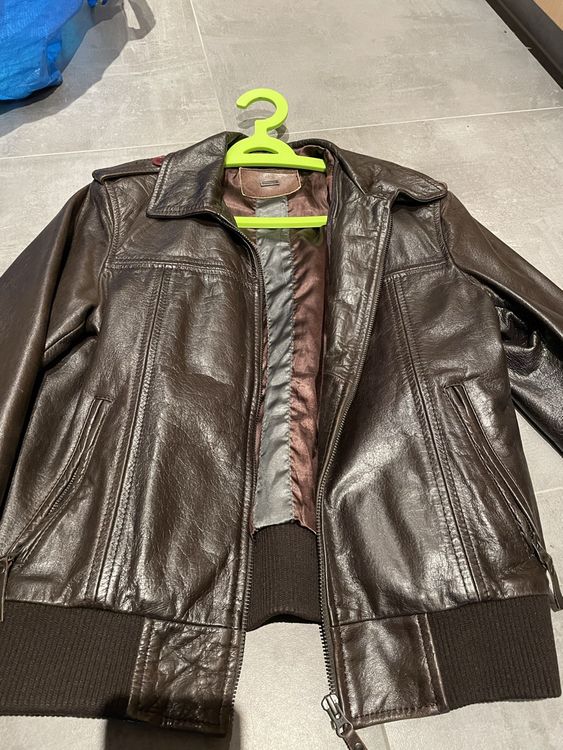 Manteau Vintage en Cuir Marron avec Fourrure de Claude