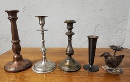 Konvolut 5 Kerzenständer Messing Metall Vintage Retro Antik