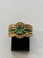 Gelbgold Ring mit Smaragd, Diamanten 18 Karat