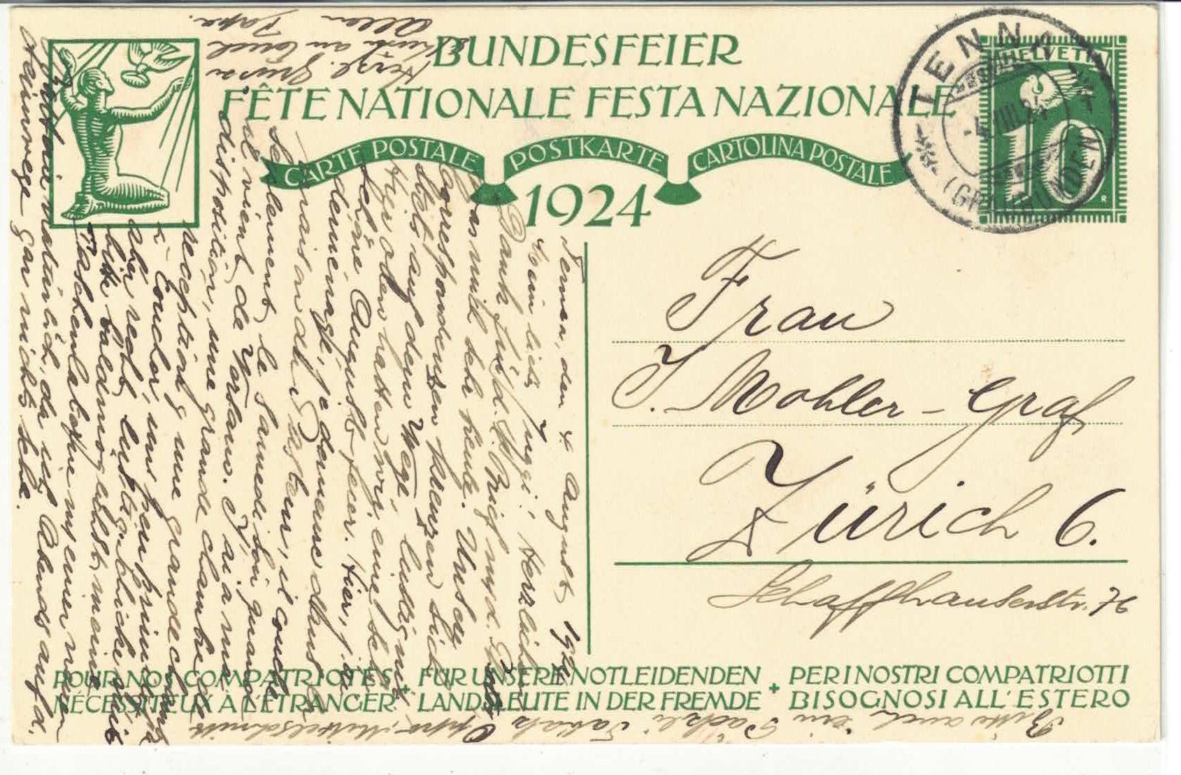 Tutti i francobolli: Bundesfeier 1924 - Mutter mit Kindern – Usato da Ettingen venduto da Kartenplanet 1