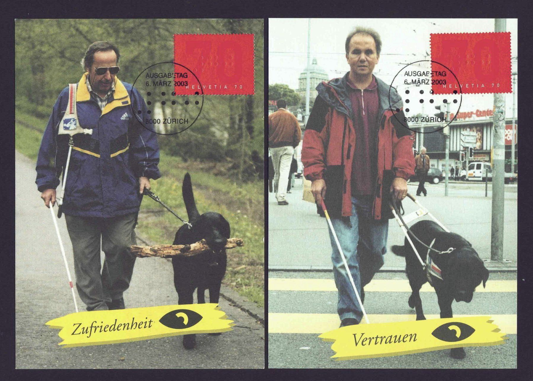 Tutti i francobolli: 4 MK Hunde mit Sondermarke Blindenwesen – Usato da Basel venduto da Pfefferschootte