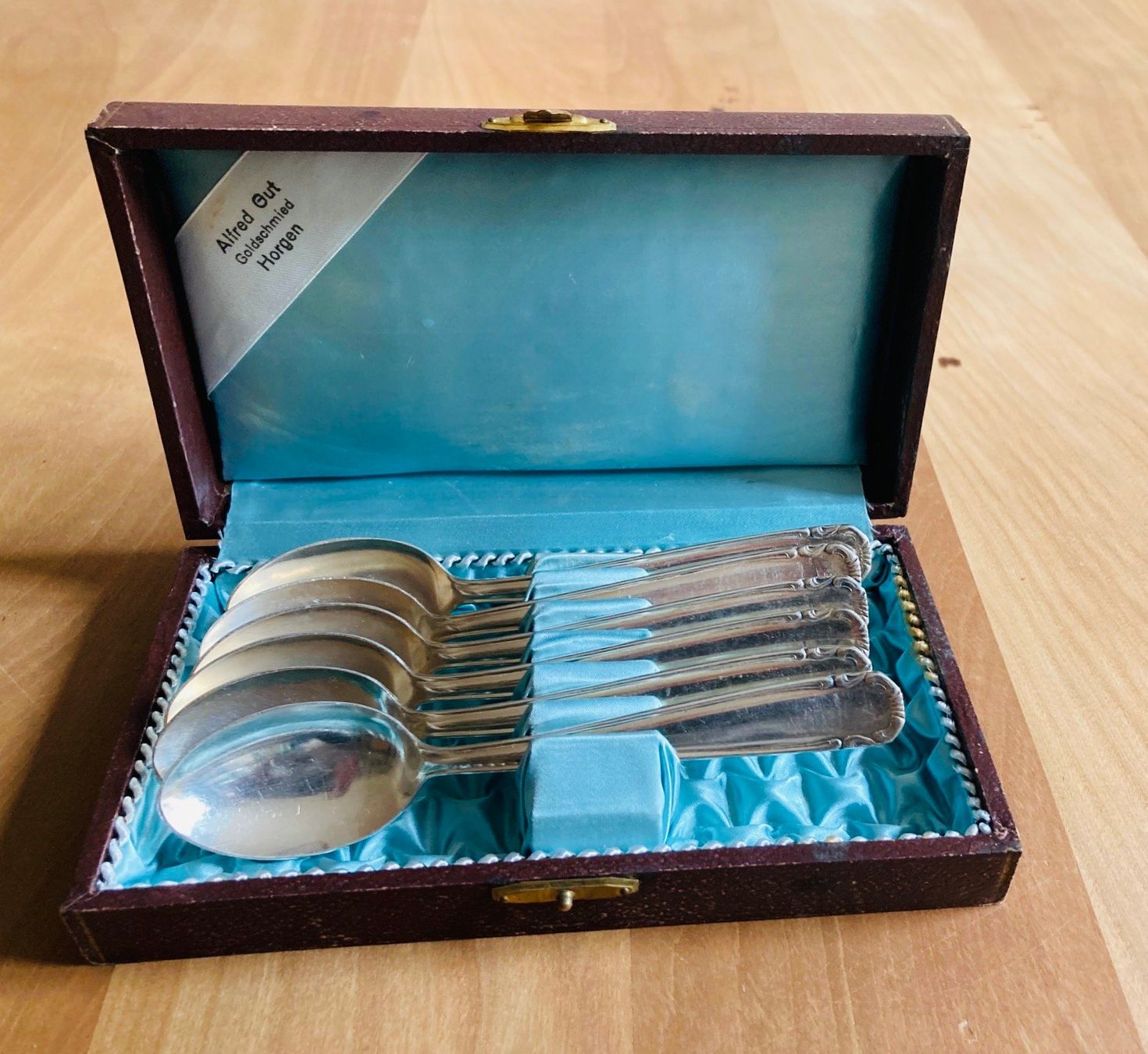 Löffel: Kaffeelöffel versilbert mit Etui Vintage,  6 Stk. – Gebraucht aus Zürich von cornetto55