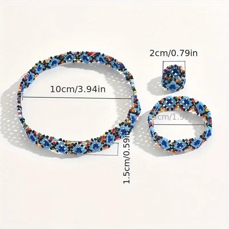 Sonstiger Schmuck: Handgemachtes Schmuckset mit blau-bunten Perlen – Neu und originalverpackt aus Glattbrugg von majuska01 3