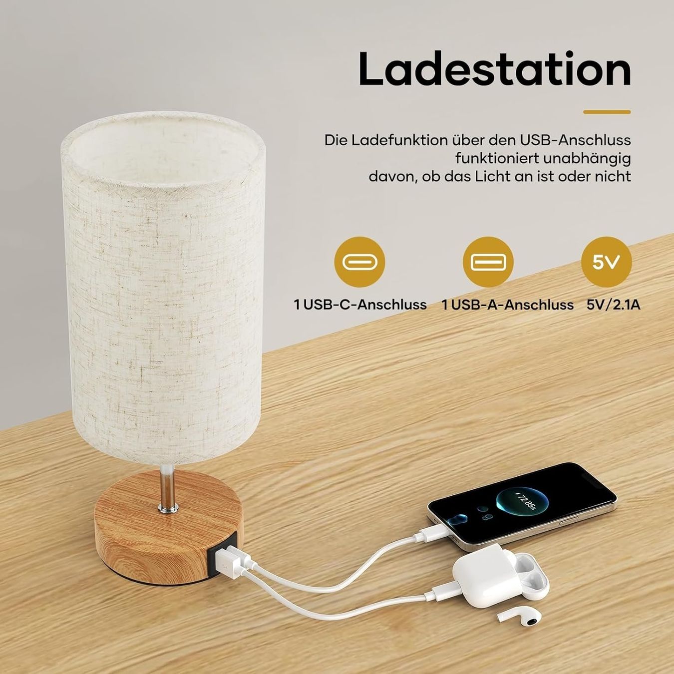 Lampade: 2x Nachttischlampe Touch Dimmbar USB A+C – Nuovo e nell'imballaggio originale da Nuglar venduto da SmartLiving24 4