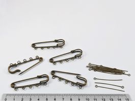 5 Messing Broschennadeln 5cm mit Stiften zum Brosche basteln