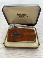 Ronson Gas Feuerzeug Leder braun Samt Box guter Zustand