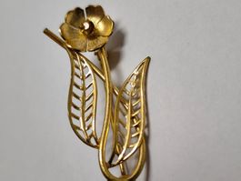 Vintage Blumen Brosche Filigran – Goldfarben Gelber Stra #c3