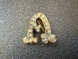 Vintage-Brosche mit Initiale A goldfarben mit Strass.