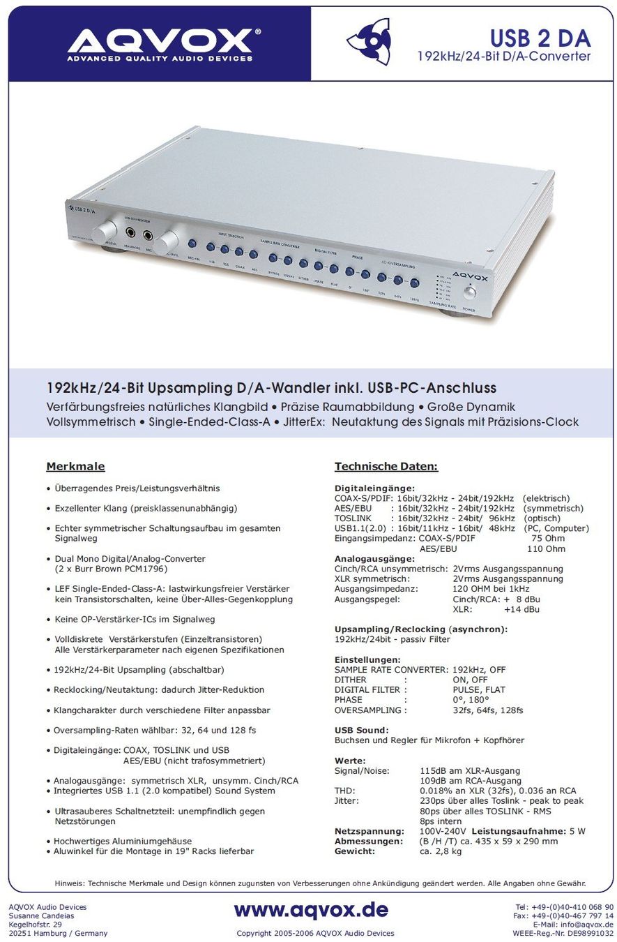 Convertitori: Aqvox Highend DAC - USB 2 D/A - MKII – Usato da Oberhof venduto da Keppo7 5