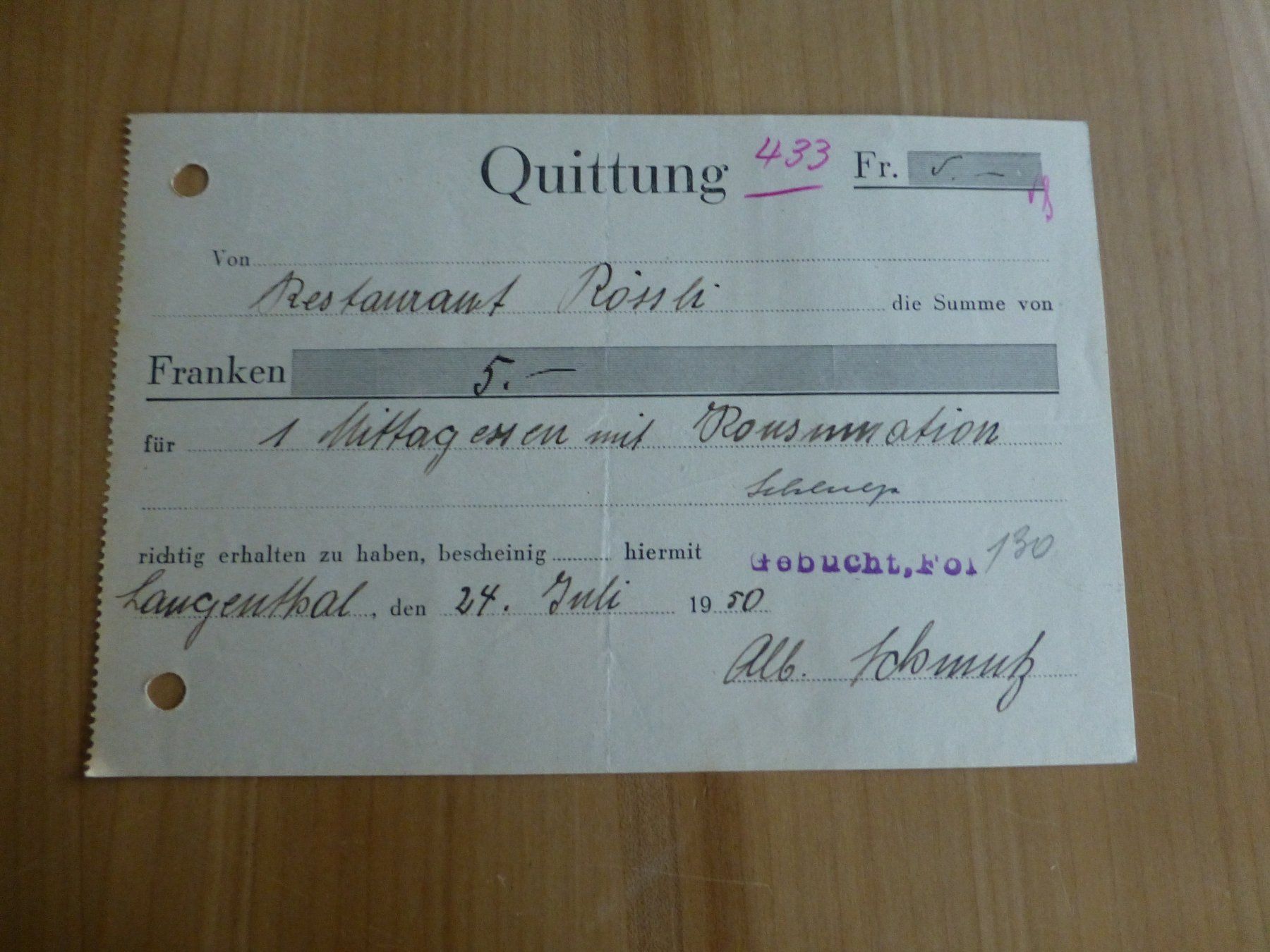 Foto & Immagini: Langenthal, Restaurant Rössli, Alb. Schmutz, 1950 – Usato da Bettlach venduto da 1saurer
