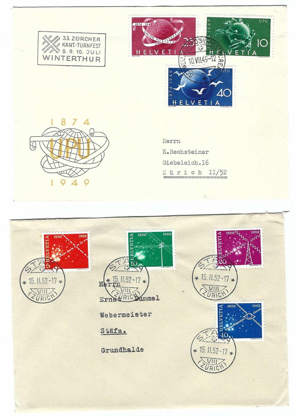 Alle Briefmarken: 6 Belege 1949 - 1982 5o – Gebraucht aus Aarau von fussball-fussball 1