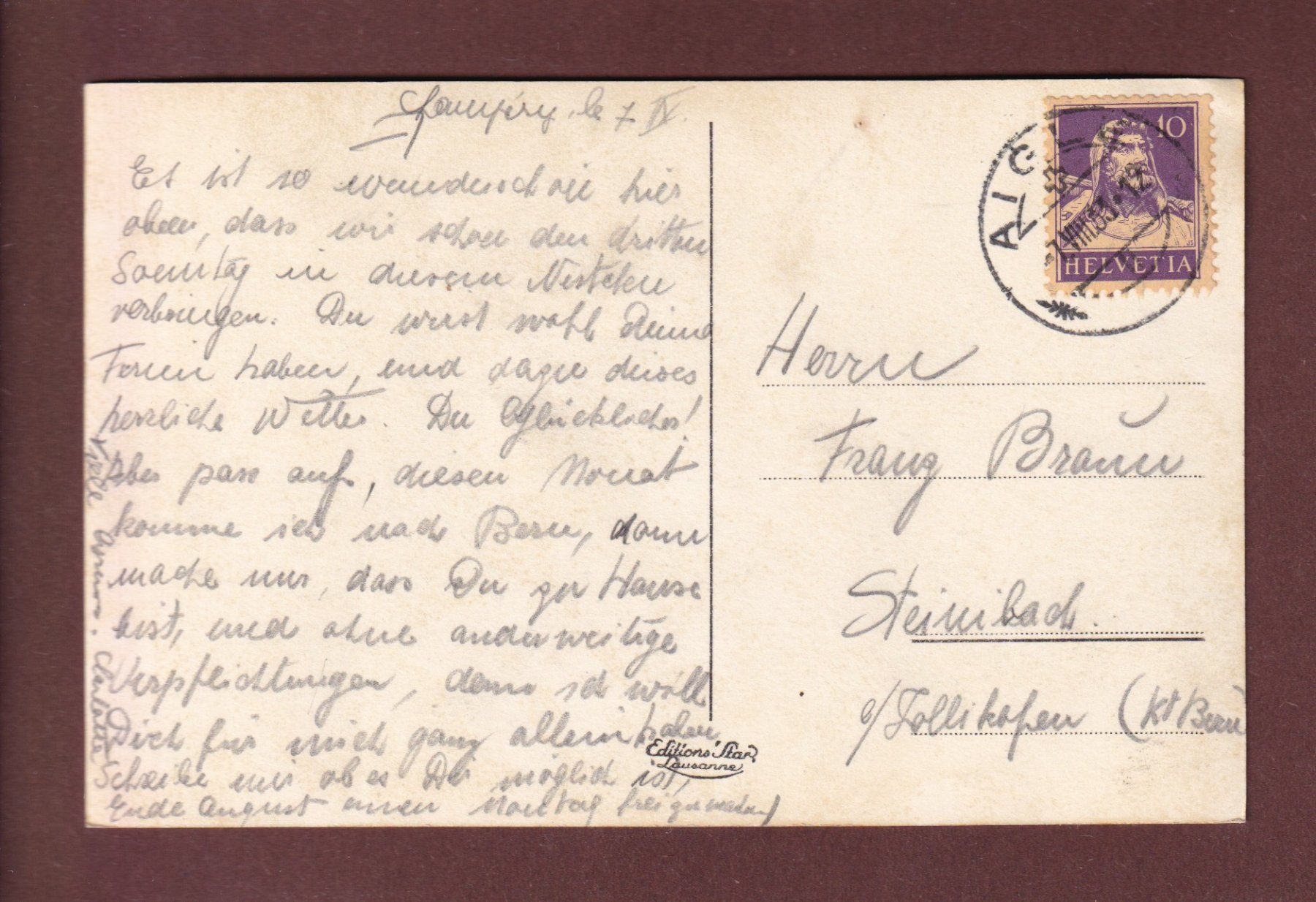 Ansichtskarten: BARMAZ - Dents Blanches - 1933 – Gebraucht aus Pully von nicecards-shop 1