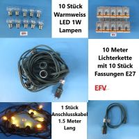 10m Lichterkette mit 10 Fassungen E27 + 10 LED Warmweiss