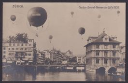1909 Gordon Bennett Ballon Wettfliegen, Postkarte Zürich