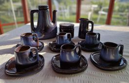 Blaues Vintage Keramik-Kaffeegeschirr aus Frankreich