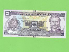Honduras 2 Lempiras Banknote, 1. Maerz 2012, Top Zustand